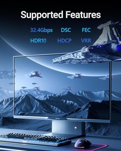 Image of USB-C to DisplayPort 2M Cable 8K@60Hz, 4K@144Hz Ultra HD | Thunderbolt 3 Type-C to DP Cable with HDR & DSC Support | Compatible with Mac-Book, I-Pad, Surface, Laptop to Monitor /TV /Projector