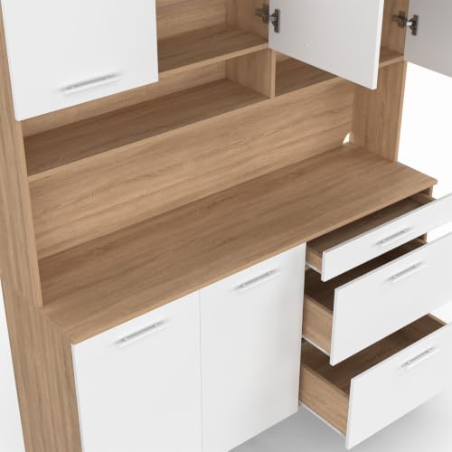 Buffet casserolier de cuisine 140 cm CINA 5 portes + 3 tiroirs façon hêtre et - vue 7