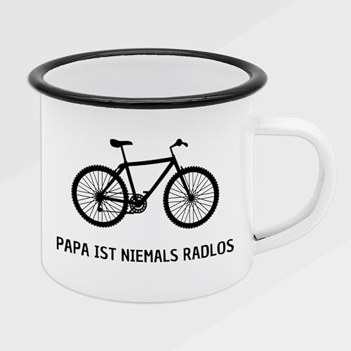 ABENTEUERNAH Tasse Fahrrad, Kaffeetasse Camper, Outdoortasse Angler, Emailletasse Mann, Fahrradgeschenk, Vatertag Geschenk, Becher, Outdoor Flasche personalisiert (Papa niemals ratlos)