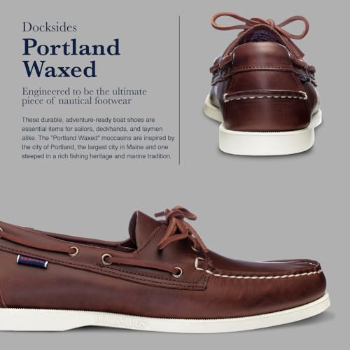 Sebago Portland Waxed Boat Shoes - Handsewn Waxed Leather Moccasins with Leather Sock Lining and Non-Marking, Slip-Resistant Rubber Outsoles4