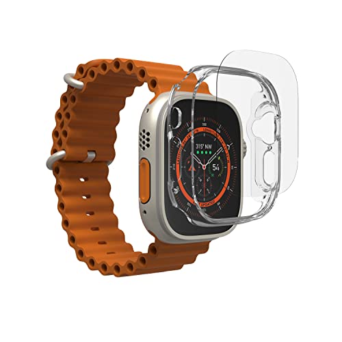 ZAGG InvisibleShield Glass Fusion 360 for Apple Watch Ultra 3/ 2/ 1, Watch Size: 49mm Face, Integrated Bumper and Flexible Hybrid Screen Protector for 360-degree protection – Smudge Resistant - Clear Bumper by ZAGG - Used condition - US$30.42