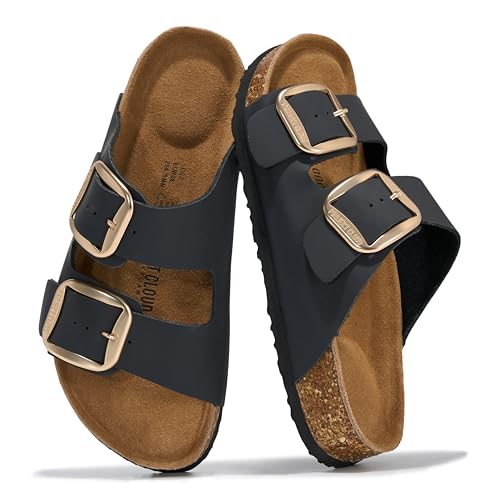 Image of Project Cloud 100% Genuine Leather Footbed Sandals for Women 2026 Comfortable Beach Essentials Womens Sandals Memory Foam Vacation Essentials Slides for Women Footwear (Santorini)