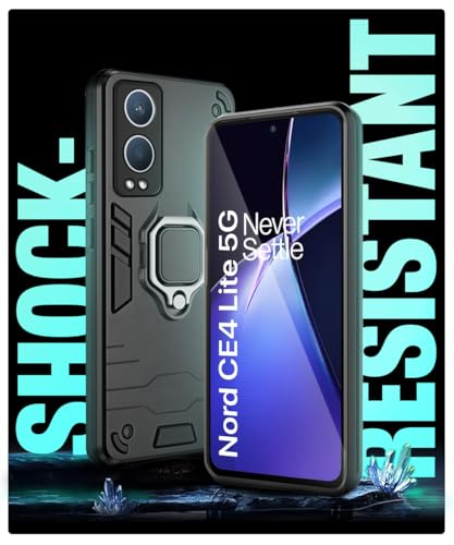Image of WOW IMAGINE Shock Proof Back Case Mobile Cover for 1+ OnePlus Nord CE 4 Lite 5G | Back Cover Case (Tough Armor | Hybrid PC + TPU | Ring Holder & in-Built Kickstand | Black)