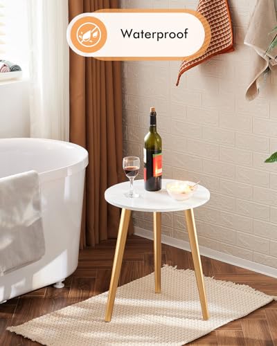 Image of Apicizon Round Side Table, Gold Accent Table with Wood Legs