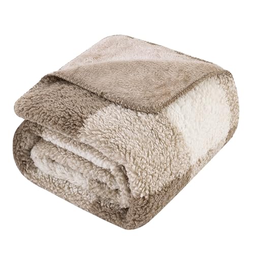 LURKA Checkered Sherpa Fleece Throw Blanket - Extra Thick and War...