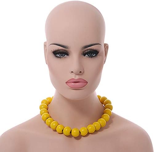 Avalaya Chunky Banana Yellow Round Bead Wood Flex Necklace - 44cm Long - Image 4