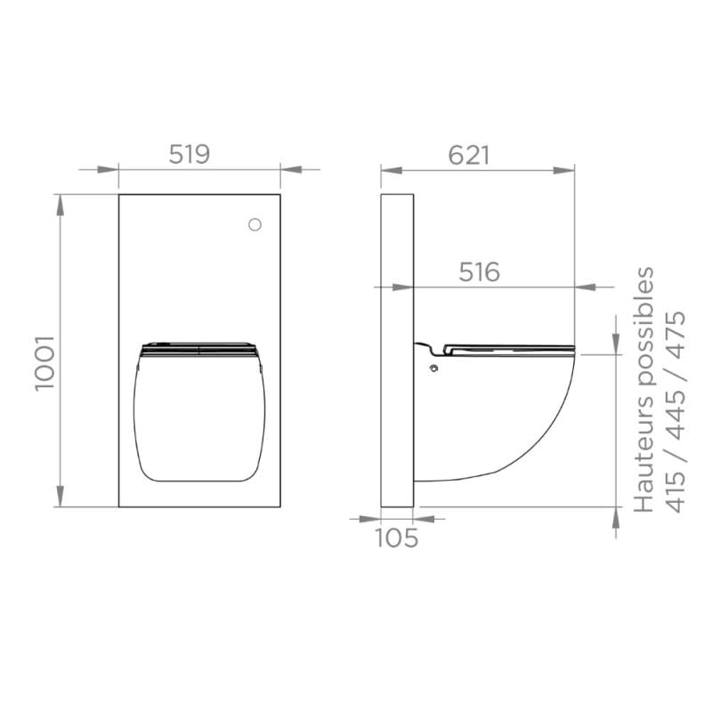 Pack WC suspendu broyeur WATERMATIC W40SP Silence Box avec habillage marbre blanc + abattant frein de chute + bâti-support autoportant + bouton chasse