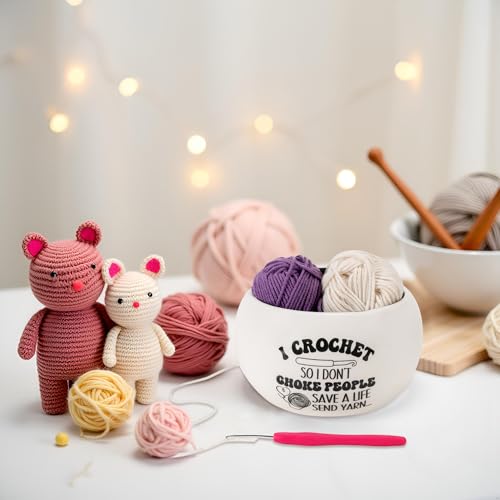 Image of Yarn Bowl for Knitting Ceramic Knitting Bowl Large Crochet Yarn Storage Accessories I Crochet Funny Yarn Ball Holder Storage Gift for Knitters Crocheters