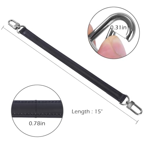 Image of Genuine Leather Plain Strap Replacement Top Handle Leather Strap for Handbag (Black-Gun Lock, 14.5 in)