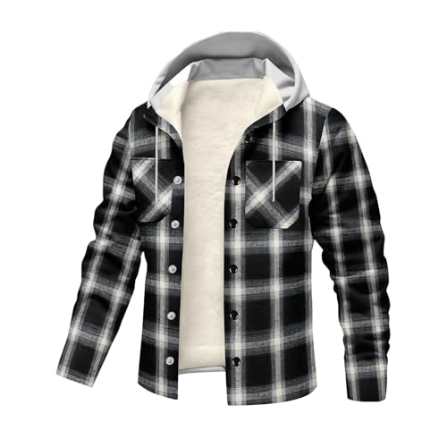 Lumberjack Jas Heren Flanellen Plaid Shirts Fleece Gevoerd Lange Mouw Button Down Gewatteerde Check Hoodies Winter Warme Kleding, Donkergrijs, 3XL