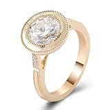 Aotiwe Promise Anillo para mujer, anillos de amistad finos, redondos, con moissanita, oro amarillo de 9 quilates, regalo para novia, 61 (19.4), Oro amarillo de 14 quilates, Moissanita