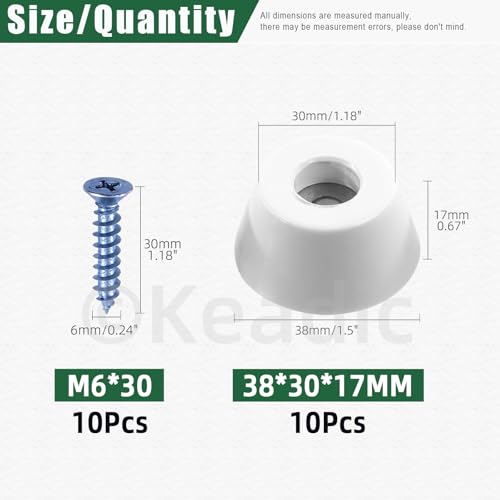 Keadic 20Pcs Non-Slip Rubber Feet for Cutting Board 38x30x17mm White Furniture Slider Glide Pad Floor Protector with Built-in Gasket and Screws for Wooden Furniture Chair Tables Sofa - Image 2