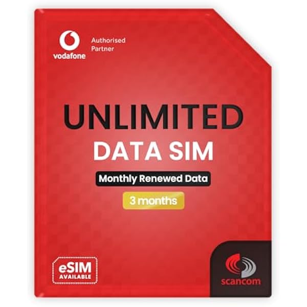 Vodafone Unlimited Data SIM - bez ograniczeń prędkości 5G - wstępnie załadowany na 3 miesiące od zamówienia - dane Plug & Play dla mobilnych łączy szerokopasmowych, routerów i telefonów
