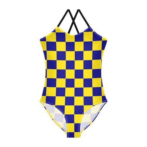 Image of Black and White Chess Girls One Piece Swimsuits Board Marble Tile Sport Halter Swimwear Beach Bathing Suit 3T