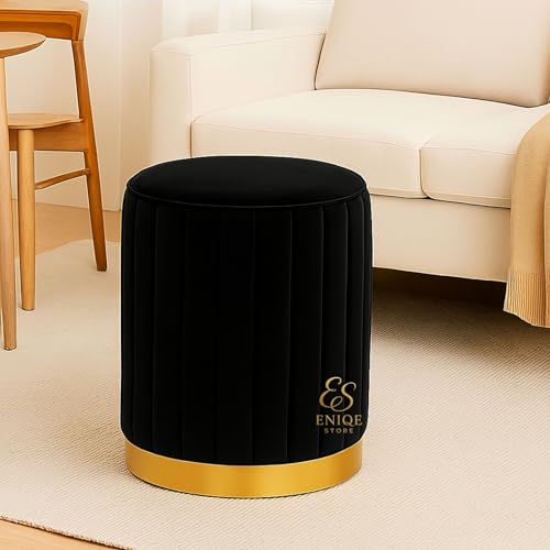 Image of Mudda Pouf Round Sitting Foot Stool for Office Room Decor, Living Room Ottoman Stool, Upholstered Pouffe Puffy for Foot Rest, Home Furnishings (Black)