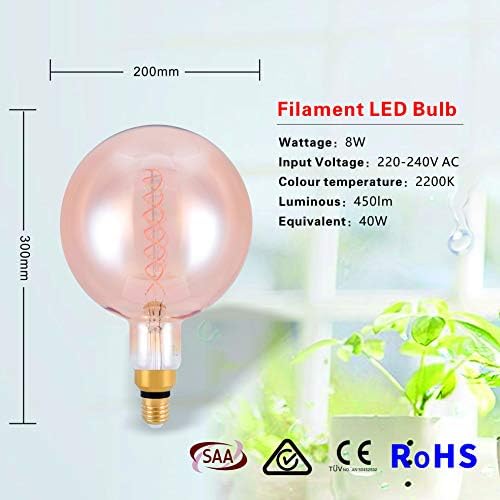 SD LUX Vintage LED Light Bulb Globe 8W G200 Amber E27 XXL Decorative Bulbs(40W Equi.) Dimmable 450LM Large Retro Edison Bulb Pendant Lighting Pendant Light, Warm White 2200K,1 Pack