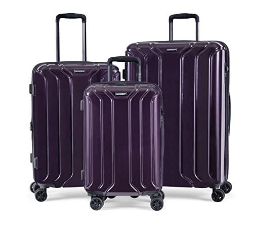 NONSTOP New York Elite Luggage Expandable Lightweight Spinner Wheels hard side shell Travel Suitcase Set, TSA Lock, Double USB Port, 3 packing cubes, Plum, 3-piece Set (20/24/28)