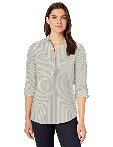 Erika Women's Nora Roll Sleeve Collared Pullover Shirt, Nights Cape - Allegro Stripe, Medium