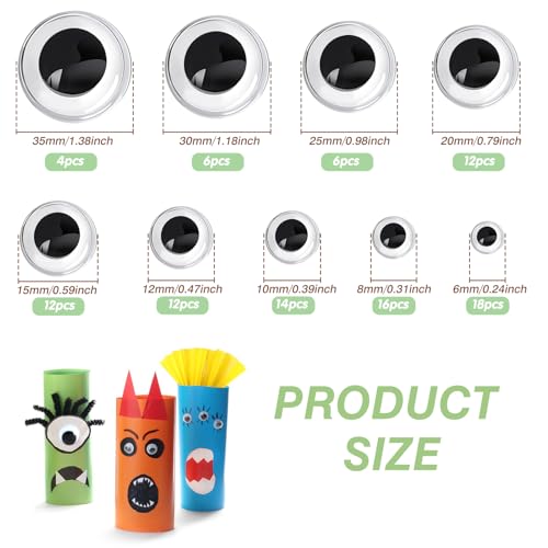 toaob 100pcs plastic googly wiggle eyes self adhesive round 6mm to 35mm white sticker eyes for diy crafts scrapbooking decoration