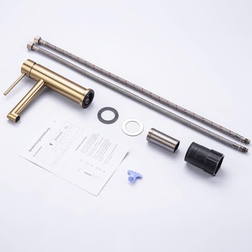 Miniatura 5 de Onece Grifo De Lavabo Oro, Grifería Baño Monomando Dorado, Mezclador De Acero Inoxidable 304 Anti-Ruido, Aireador Extraíble, Agua Fría Y Caliente, Válvula De Cerámica