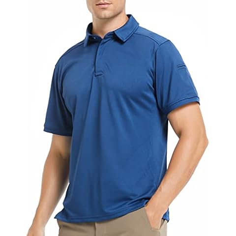 NAVEKULL Men's Outdoor Lightweight Quick Dry Polo Shirt Short Sleeve Hiking Golf Pullover Sport Tactical Shirt, Blue, Large Cover