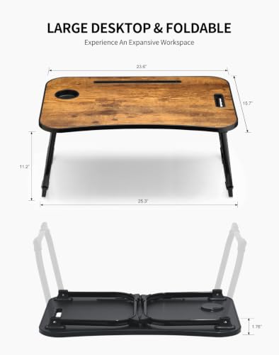 Image of ZEAPTAC Foldable Lap Desk, Bed Desk, Bed Table & Laptop Stand w /Cup Holder