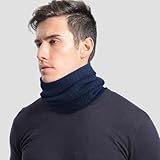 Calentador de cuello de invierno grueso de punto con bufanda con forro polar, máscara de esquí para hombres y mujeres, Azul marino, Talla única