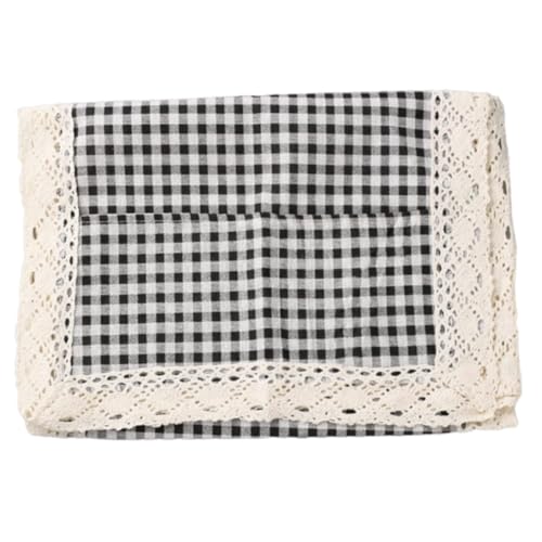 GORGECRAFT 100×35CM Microwave Oven Top Dust Oil Proof Cover with Storage Pocket Cotton Linen Machine Protector Decorative Kitchen Appliance Cover for Home Appliance Dust Control (Black Tartan)