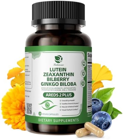 Lutein and Zeaxanthin Supplements - Advanced AREDS 2 Eye Vitamins - Bilberry Supplement for Eyes, with Astaxanthin, Ginkgo Biloba, Sodium Hyaluronate - for Eye Health & Brain Support, 120 Capsules