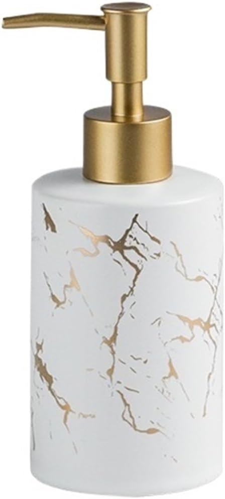 Modern Simple Ceramic Straight Soap Dispenser Hotel Club Bathroom Lotion Press Pump Bottle Bathroom (White)