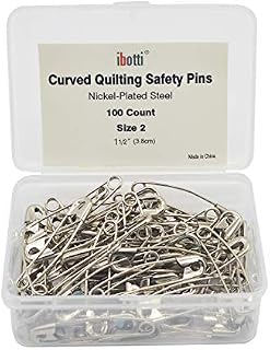 ibotti Curved Safety Pins for Quilting, Basting Pins, Size 2, 100-count