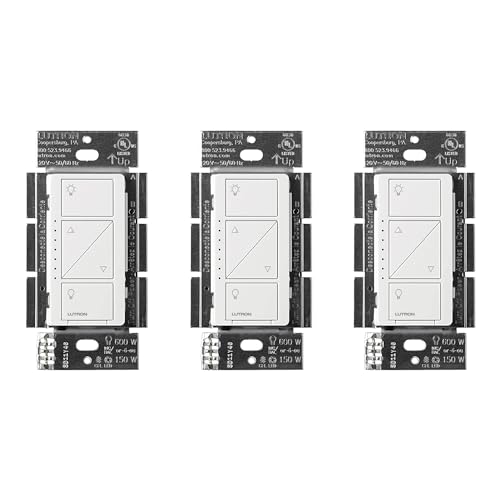 Lutron Caseta Original Smart Dimmer Switch (Lutron Smart Hub Required), for LED Lights, 150 Watt, Single-Pole/3-Way, No Neutral Required, PD-6WCL-WH-3-A, White, 3 Pack