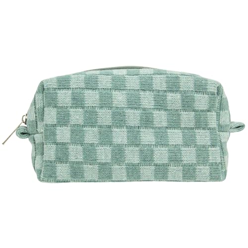 Checkered Makeup Bag for Purse, Small Travel Cosmetic Pouch,Sage Green