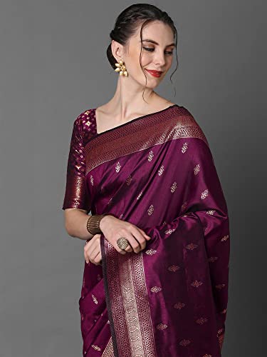 Image of AKHILAM Women's Banarasi Silk Blend Woven Design Golden zari Work Saree With Unstitched Blouse Piece (2PAKHI41 Parent)