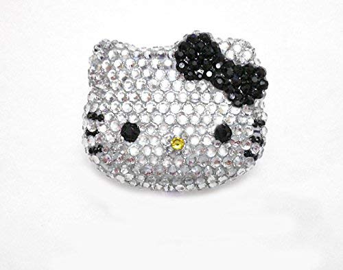LOVEKITTY --- 1 pc LargeBlack Bow 100% Handcrafted Blinged out Kitty Face Resin Cabochon -- by lovekitty