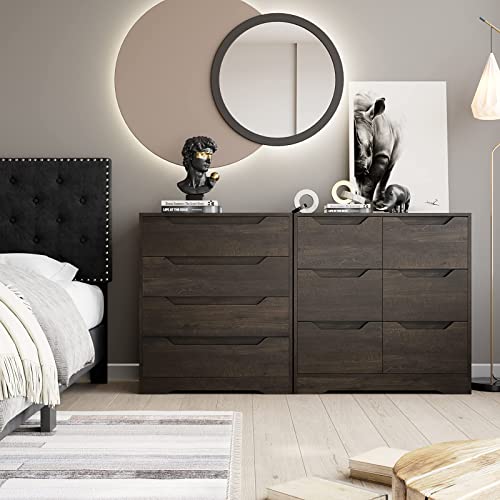 Urkno Modern 4 Drawer Dresser, Wood Chest Of Drawers With Storage, Clothing Organizer With Cut-Out Handle, Storage Cabinet, Nightstand For Living Room, Bedroom, Hallway, Dark Brown #TOP4