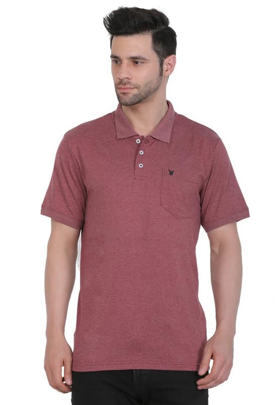 Men's Poly Viscose Polo Plain Tshirt (Maroon Melange, Size: M)-PID43040-image-48