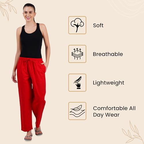 Image of Happy Bunny Parallel Pants for Women 100% Cotton Ankle Length Trousers Regular Fit with Elastic Drawstring Stylish & Pockets Casual Formal Wear for Office & Home