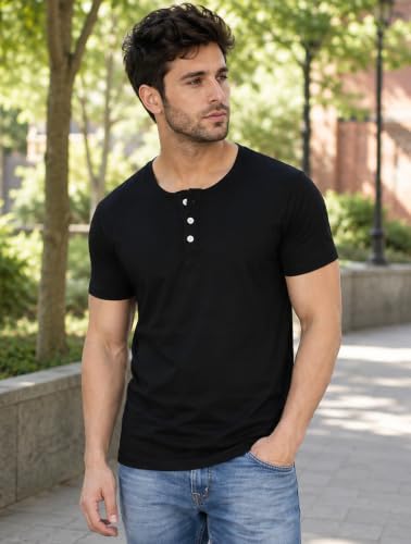 Image of London Hills T Shirt for Man | Men Henley Neck Tshirts | Tshirt Shirts Men | Gym T Shirts for Mens Workout T-Shirts for Man Cotton Stylish Henly Neck T Shirt Half Sleeve Regular Fit Solid Multicolour