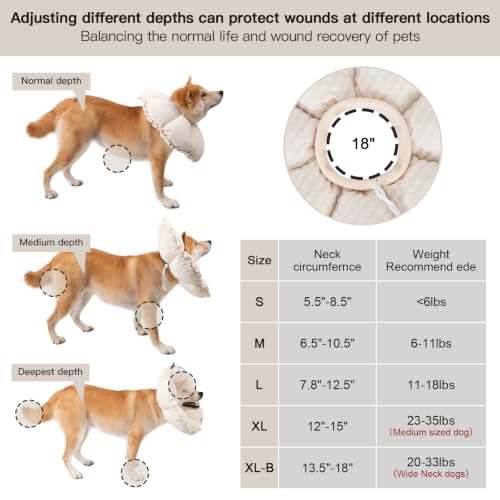 Image of H HIDREAM Soft Dog Cones for Medium Dogs,Cute Adjustable Cone for Dogs to Stop Licking,Dog Recovery Collars & Cones that can Protect Head and Foot Wounds,Egg White All-Season Style