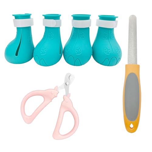 Image of Cat Claw Covers Anti Scratch Adjustable Paw Protector Shoes, Pet Nail Clipper Claw Trimmer with Circular Cut Hole, Dog Nail File Grinder, 6Pcs Grooming Tool (Blue /Pink /Orange)