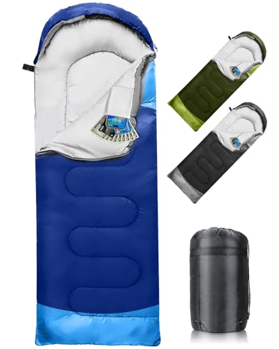Schlafsack 3-4 Jahreszeiten, Outdoor Wasserdicht Ultraleicht Deckenschlafsack mit Innentasche für Erwachsene Kinder, Tragbare Kompakter Schlafsack für Camping, Wandern, Reise, 220*75cm(Blau)