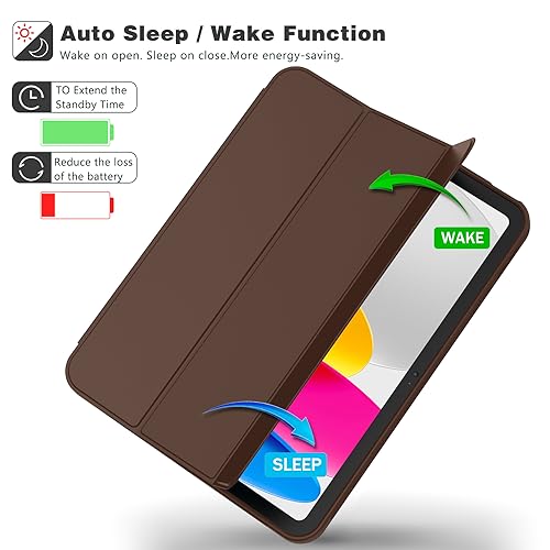 Image of ToaPoia Case for iPad (A16) 11 Inch 2025 /iPad 10th Generation 10.9 Inch 2022, Slim Trifold Stand Protective Cover with Pencil Holder and Soft TPU Back,Support Auto Sleep /Wake (Chocolate)