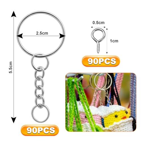 180 Stück Schlüsselanhänger Basteln Set (90 Schlüsselanhänger Ringe Kette + 90 Schrauböse Pins),Schlüssel DIY Taschen Schmuckherstellung (Silber)