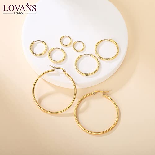 Lovans 2 Pairs Simple Hinged Hoop Earrings Set 14K Gold-Plated Huggie Hoop Earrings For Women Girls 1.6 * 8Mm+1.6 * 12Mm Gift For Her In Color Yellow Gold Hypoallergenic Hoops #TOP4