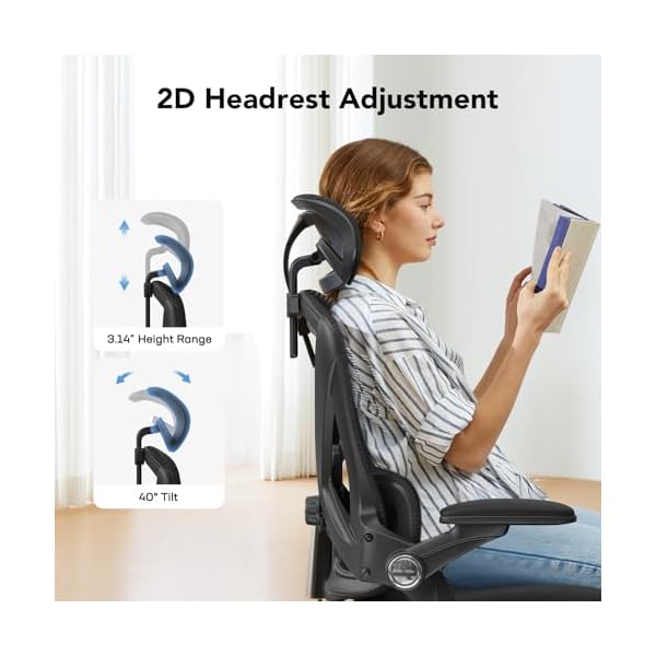 HUANUO Ergonomic Office Chair, High Back Desk Chair with Up&Down Lumbar Support, 3D Flip-Up Armrests, 2D Headrest, Swivel Computer Task Chair with Wheels and Tilt Function for Home & Office, HNOC13