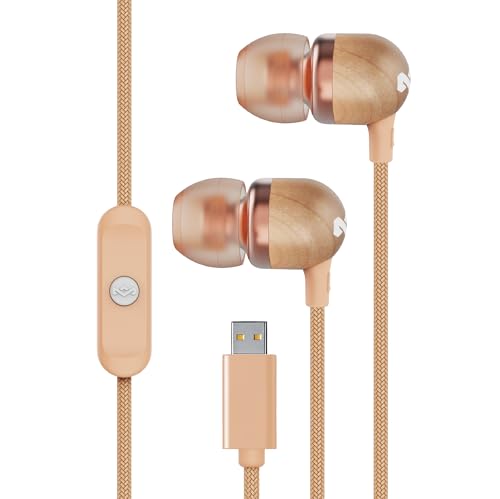 Marley House of Smile Jamaica USB-C Kopfhörer kabelgebunden mit 9,2-mm-Treiber – Nachhaltige In-Ear-Kopfhörer mit Kabel, verwicklungsfrei, integriertes Mikrofon für Musik & Anrufe, Copper