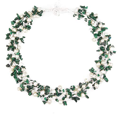 HinsonGayle 'Holly' 4-Strand Handwoven Malachite & White Freshwater Cultured Pearl Necklace-20 in...