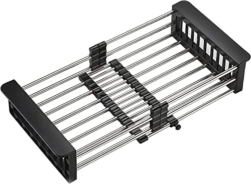 2023 Retractable Stainless Steel Sink Strainer Drain | Expandable Over Sink Dish Drying Rack | Kitchen Dish Drying Rack for Fruit and Dish Rack Dish Washing Basket Draining Bowl Rack | Large Black