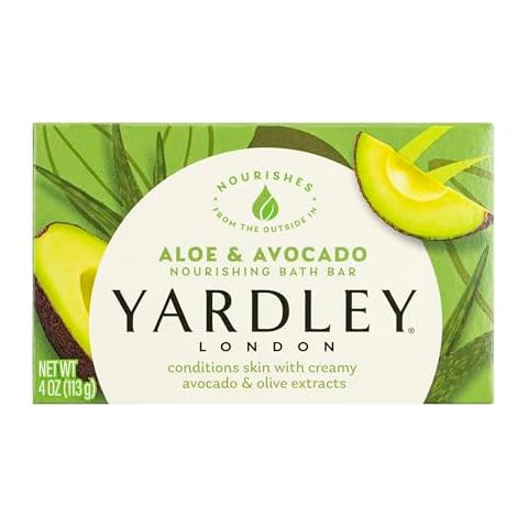 Yardley London Nourishing Bath Soap Bar Aloe & Avocado, Conditions Skin with Creamy Avocado & Olive Extracts, 4.0 oz Bath Bar, 1 Soap Bar Cover